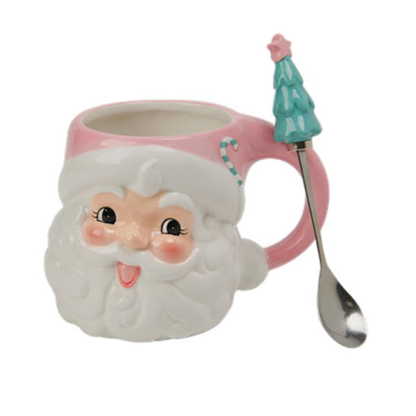 Retro Pink Ceramic Santa Mug