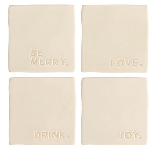 Ivory Christmas Words Coaster Set
