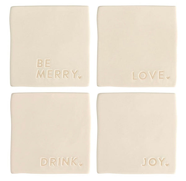 Ivory Christmas Words Coaster Set