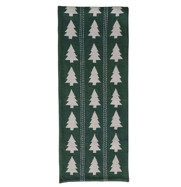Green & Cream Tree Table Runner