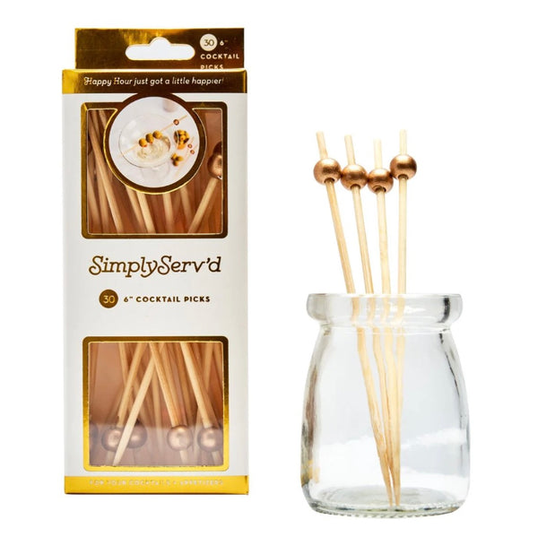 Gold Ball Wooden Party Picks by Sophistiplate