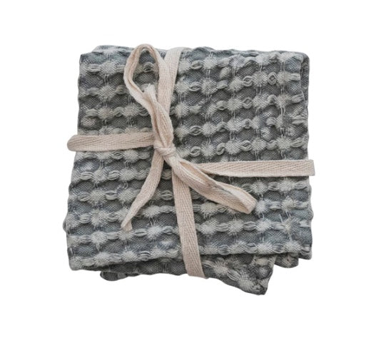 Stonewashed Waffle Weave Dish Towel Sets - Light Gray