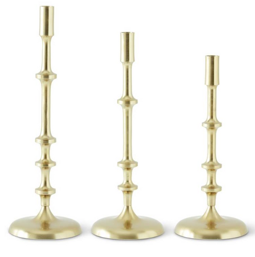 Gold Metal Ribbed Candlestick Holders Trio