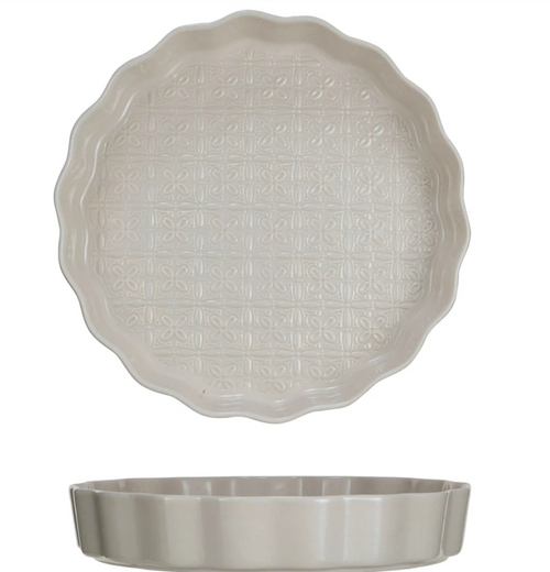 11" Round Embossed Stoneware Fluted Pie Dish