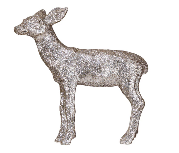 4.25"H Resin Deer w/ Glitter Silver Finish