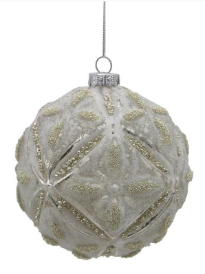 4" Glass Ball Ornament - Platinum/White