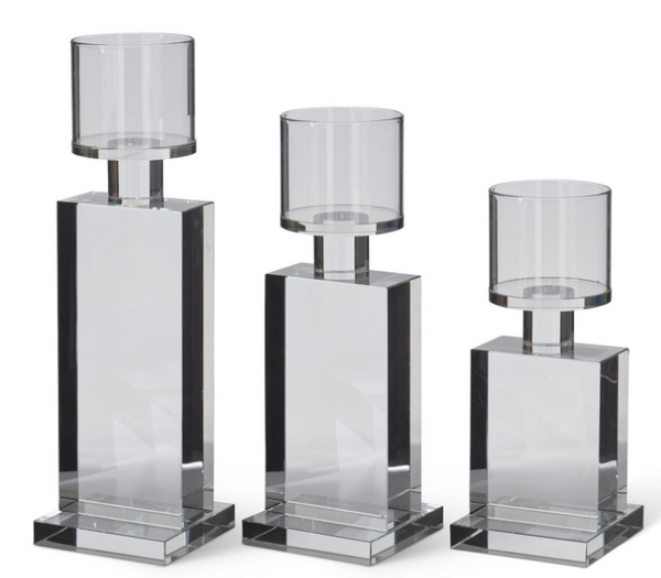 Square Base Crystal Candle Holder Trio