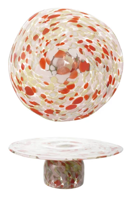 Hand-Blown Confetti Glass Pedestal Orange/Pink/Yellow