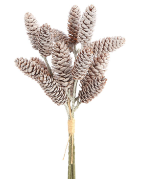 13" Iced Plastic Pine Cone Bundle x3 Brown