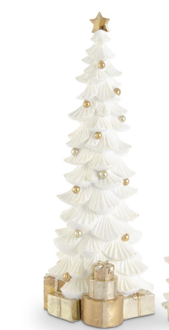 White Glittered Trees w/ Gold Packages