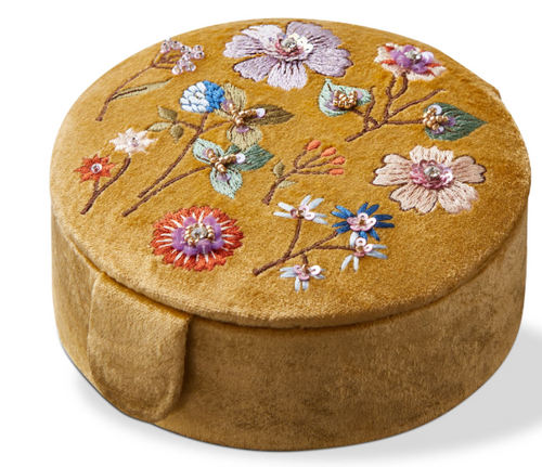 Floral Embroidered Round Box