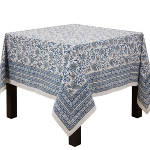 Blue Block Print Tablecloth
