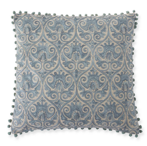 Blue Gray Crest Embroidered Pillow