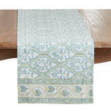 Aqua Block Print Table Runner