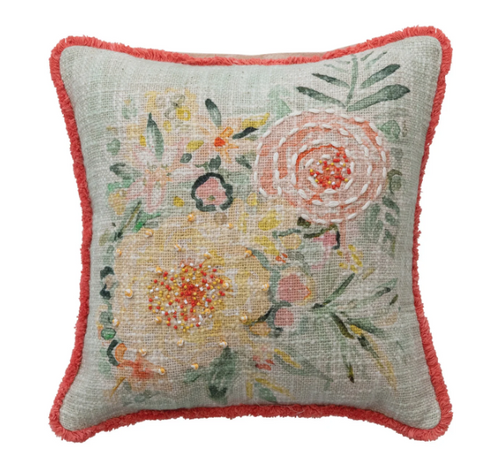 Floral Embroidered Mini Square Pillow