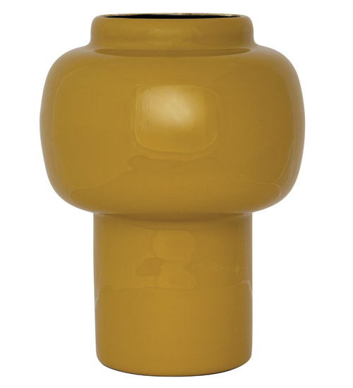 Mustard Enameled Metal Vase