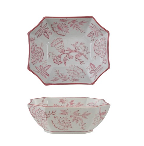 Pink and White Patterned Stoneware Bowl