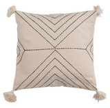 Natural Pillow w/Geometric Embroidery and Tassels