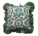 Green Floral Pillow w/ Ruffle