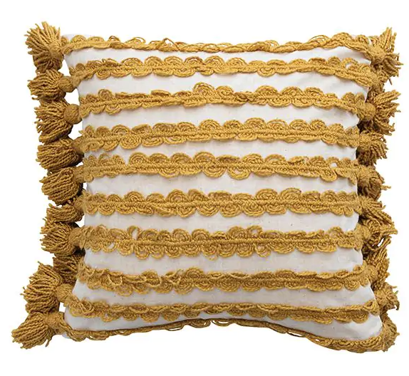 Yellow Striped Pillow w Tassels