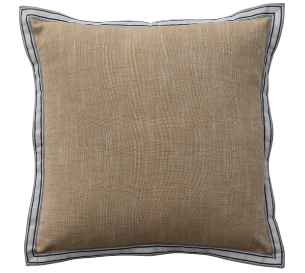 Mustard Yellow Woven Pillow w/Striped Edge