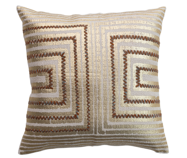 Gold Foil Pillow w/ Embroidered Square Pattern