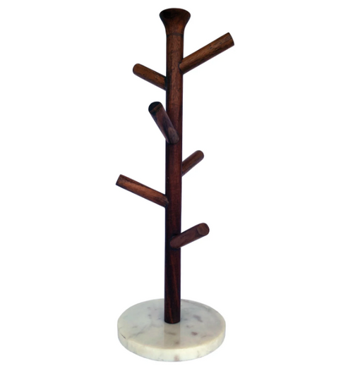 Mango Wood & Marble Mug Rack