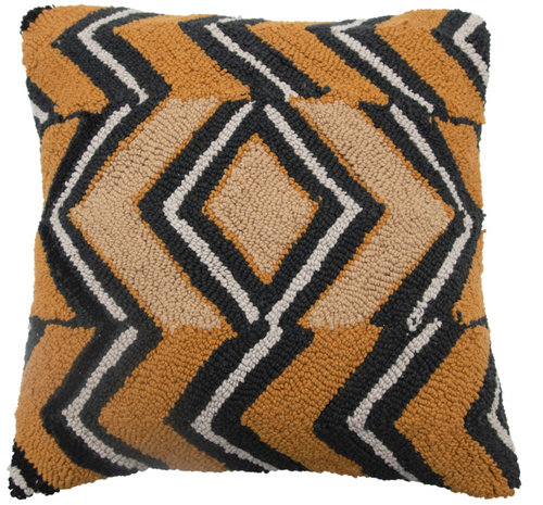 Mustard & Navy Punch Hook Pillow
