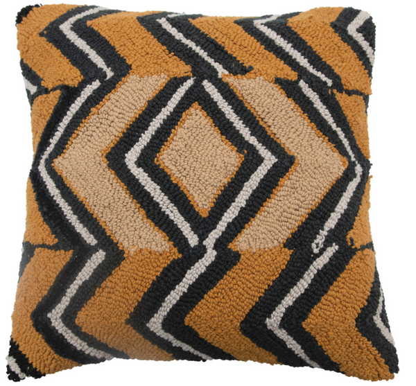 Mustard & Navy Punch Hook Pillow