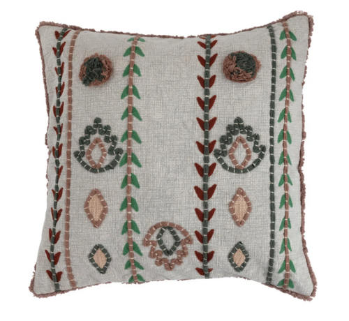 Multi-Color Embroidered Pillow