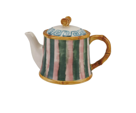 Pink and Green Striped Teapot