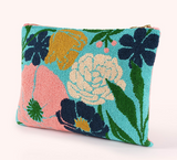 Blue Blooms Tufted Zipper Pouch