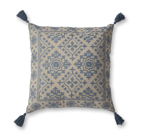 Beige & Blue Embroidered Pillows