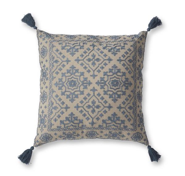 Beige & Blue Embroidered Pillows