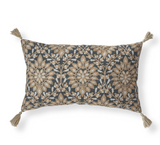Blue & Taupe Embroidered Floral Lumbar Pillow