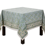 Aqua Block Print Tablecloth
