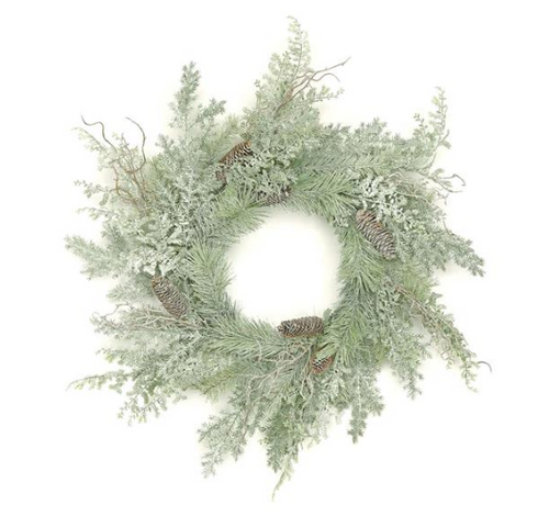 Frosted Mixed Pine & Pinecone Wreath - 24"