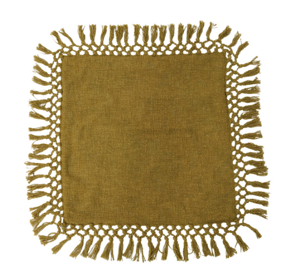 Cotton Slub Pillow with Crochet & Fringe
