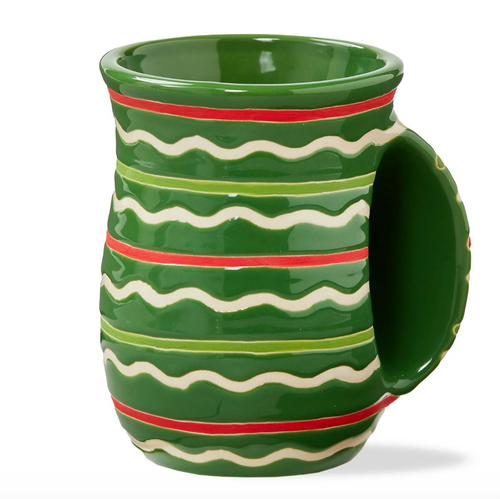 Green Festive Stripe Handwarmer Mug