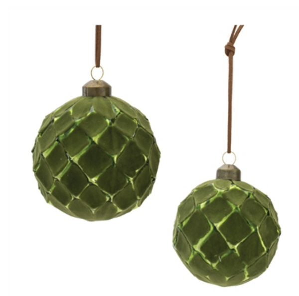 Green Flocked Textured Ball Ornaments
