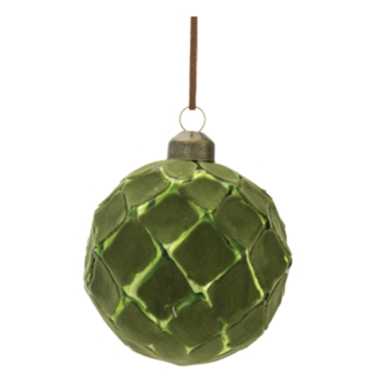 Green Flocked Textured Ball Ornaments