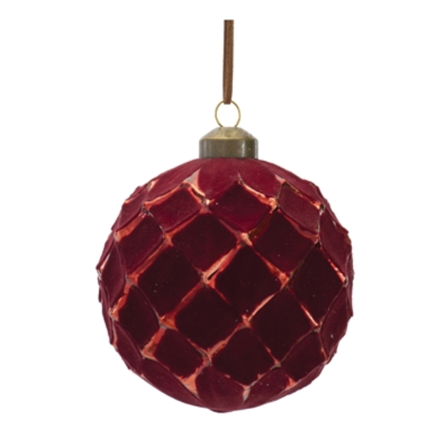 Red Flocked Textured Ball Ornaments