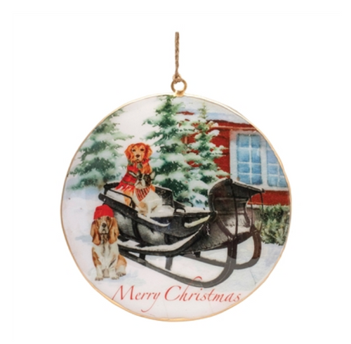 Dogs in Sleigh Disc Ornament