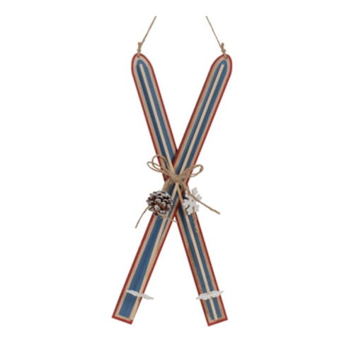 Blue Wooden Ski Ornament