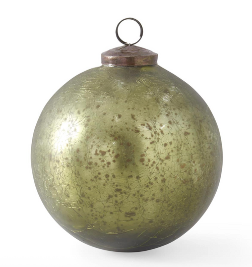 Crackled Olive Green Glass Ball Ornaments