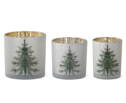 Frosted Glass Christmas Tree Hurricanes