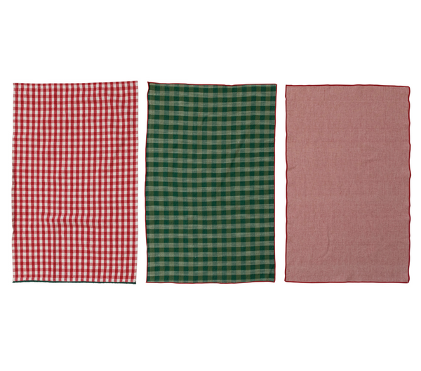 Red & Green Mixed Tea Towels - Set of 3
