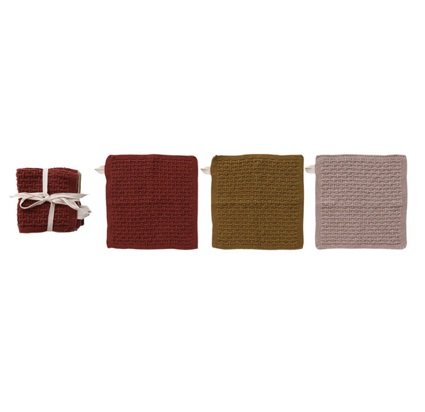 Autumn Cotton Knit Dishcloths - Set of 3