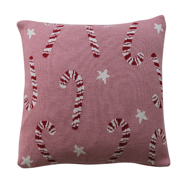 Pink Candy Cane Knit Pillow