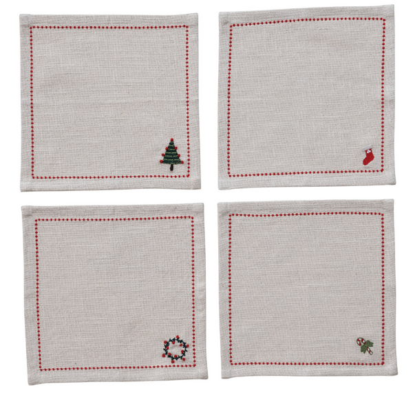 Holiday Cotton Cocktail Napkins - Set of 4